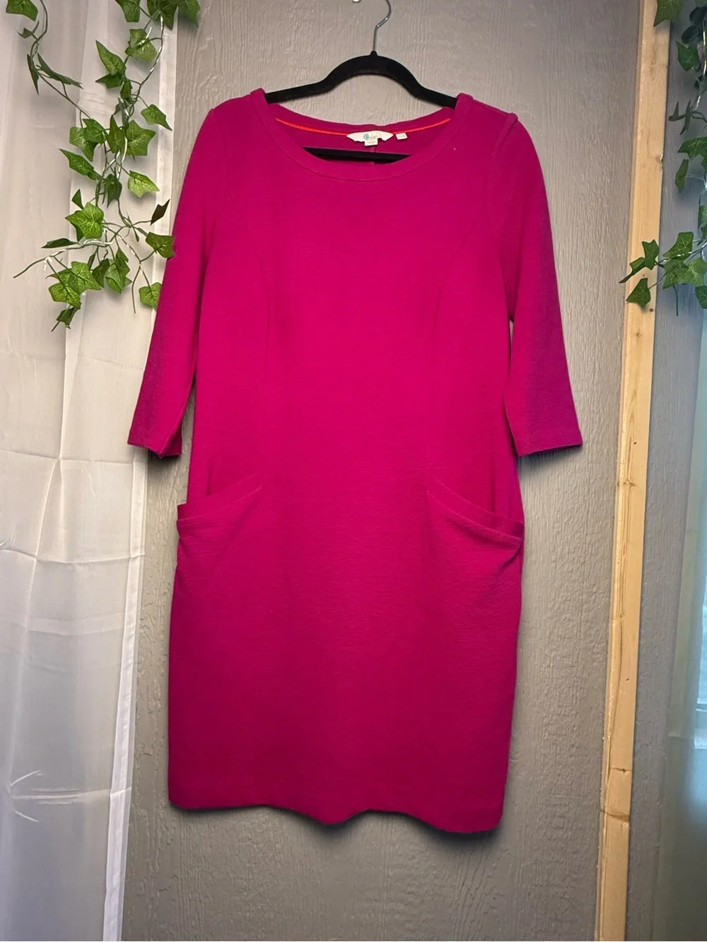 Boden Hot Pink Cornelia Ottoman Ribbed Knit Dress Pockets Size 10R‎
